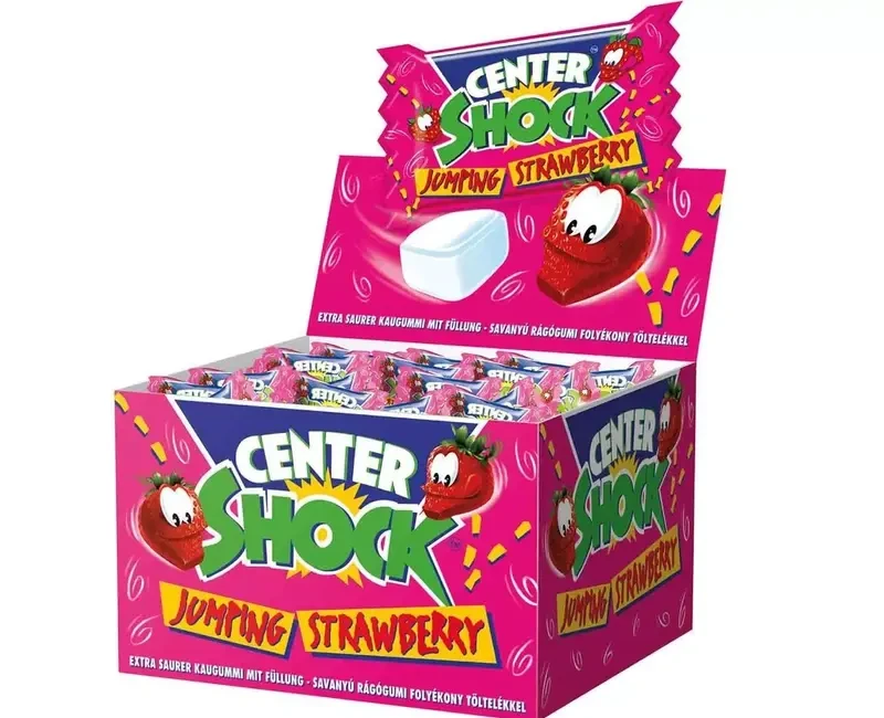 100PCS CHUPA CHUPS CENTER SHOCK JUMPING STRAWBERRY LIQUID-FILLED SOUR BUBBLE GUM ₦32,362.79