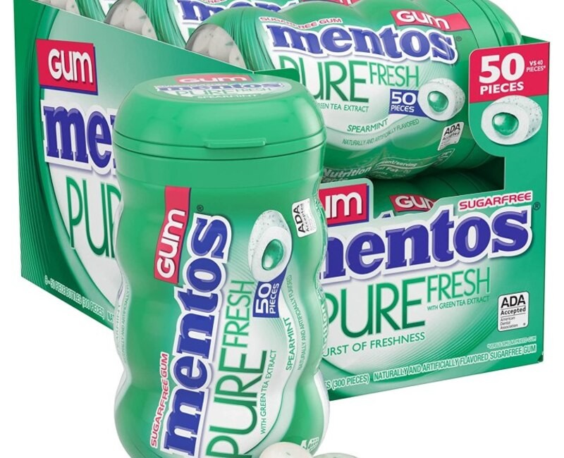 MENTOS 50p PURE FRESH GUM (SPEARMINT FLAVOUR) 6Bottles x 6Boxes